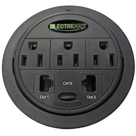 Electriduct Outlet Tap, USB, Cat6, 5-15R, 5-15P, 3 to 25 ft., Black PDC-SW-GMPT-1-CAT6